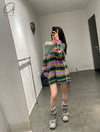 YANYAN KNITS 24 Autumn and Winter Alpaca Striped Raglan Dress YYK-YYW24-1331-PINSE Colorblocking